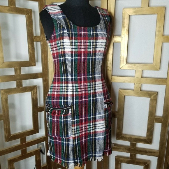 Zara Dresses & Skirts - Trf Zara Red Green Black Tweed Chain Mini Dress S